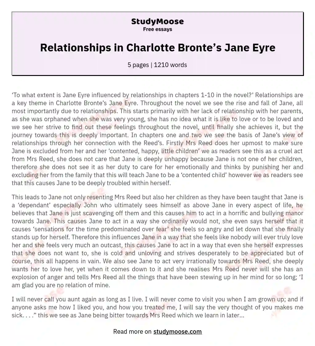 Relationships in Charlotte Bronte’s Jane Eyre essay