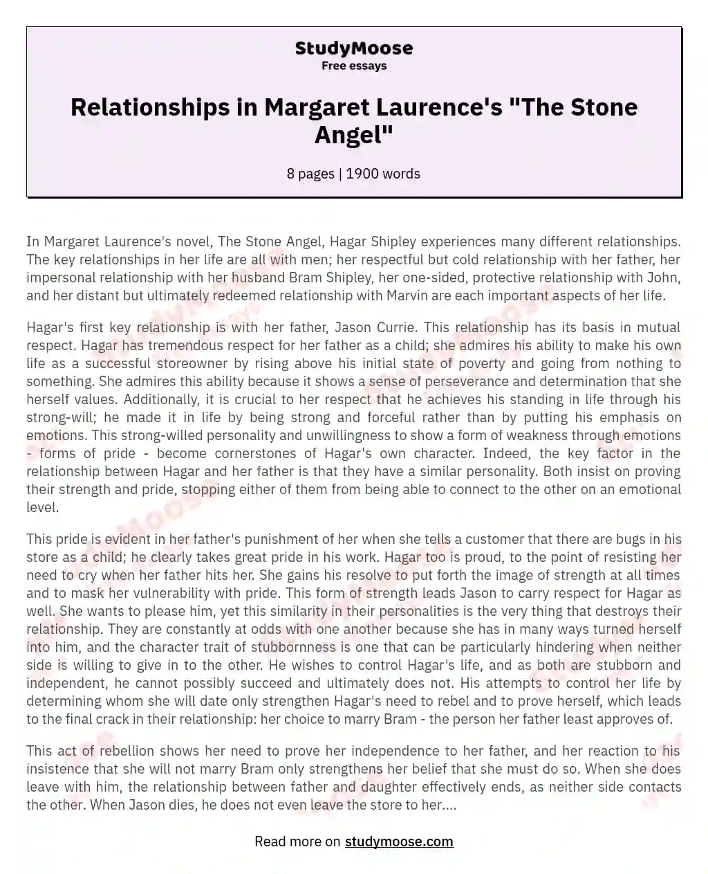 Relationships in Margaret Laurence's "The Stone Angel"