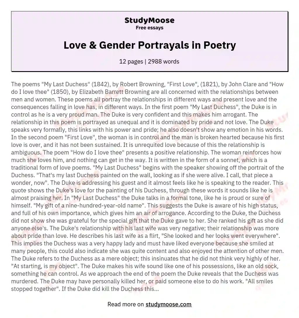 Love & Gender Portrayals in Poetry