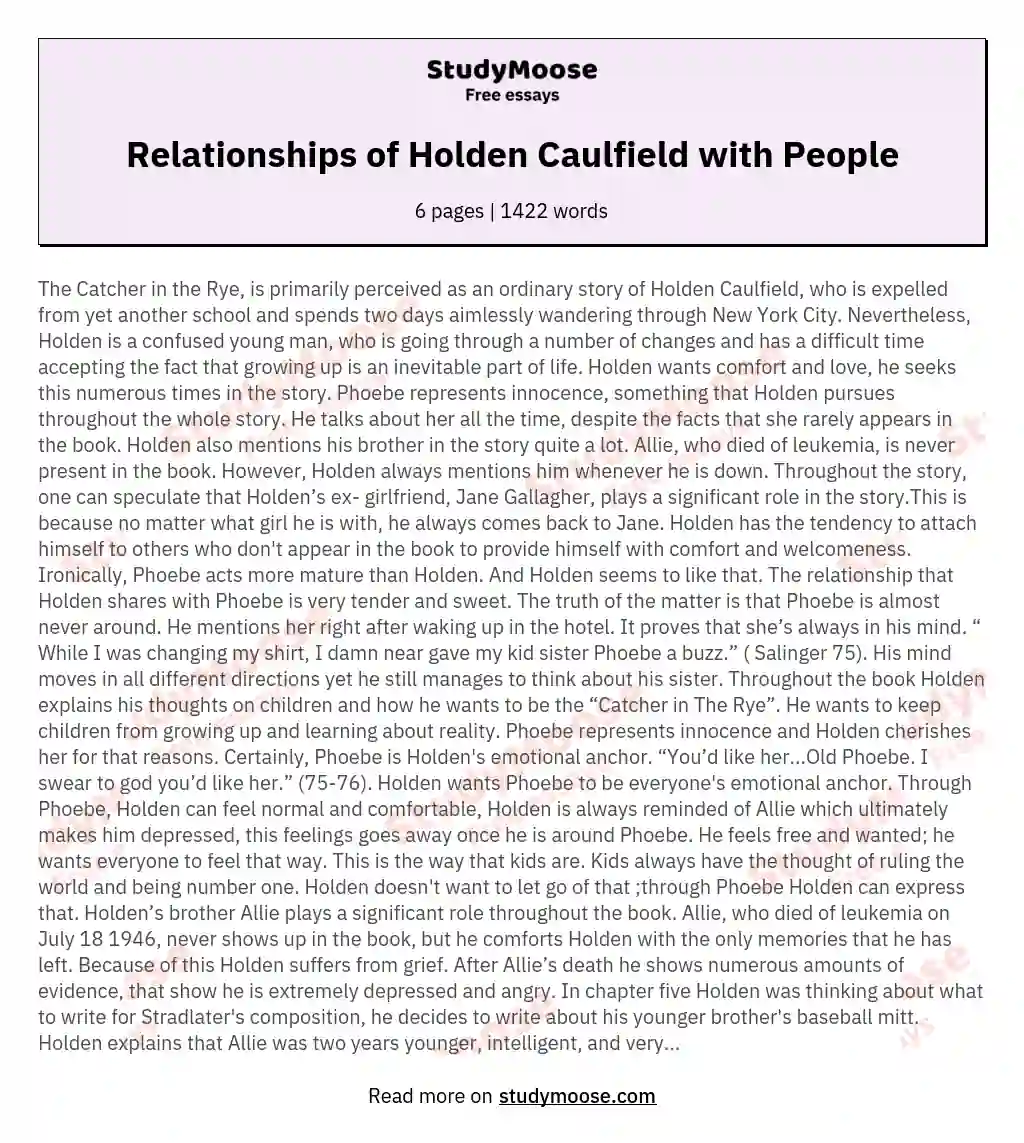 Relationships of Holden Caulfield with People essay