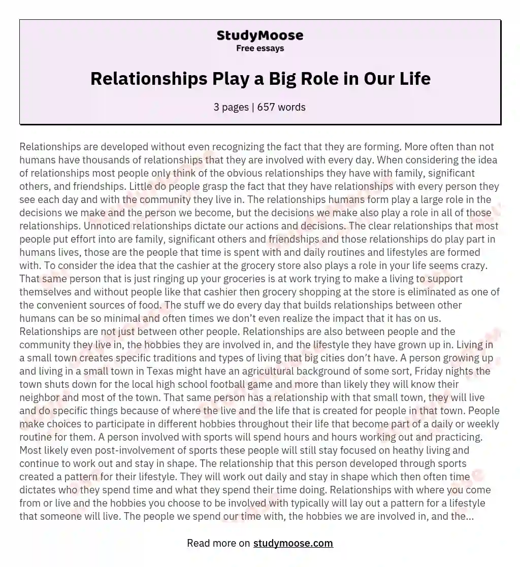 Relationships Play a Big Role in Our Life essay