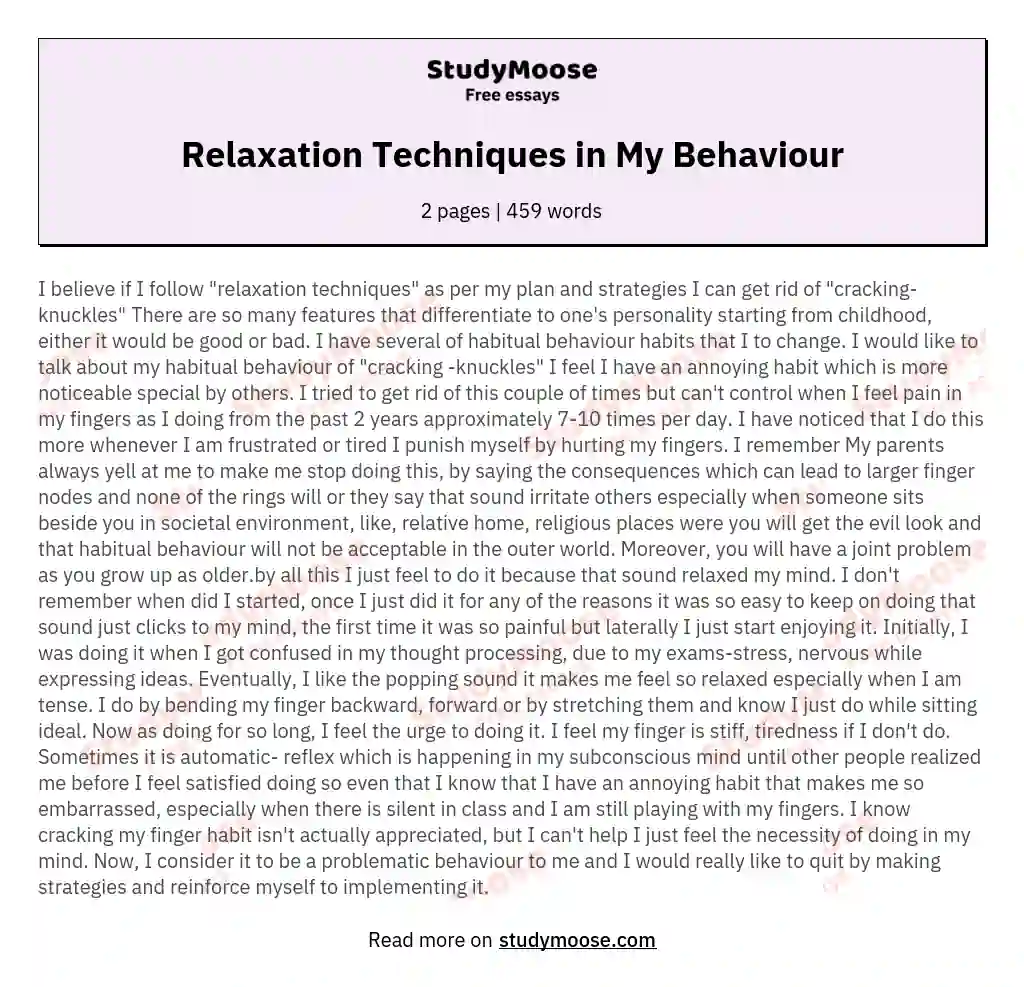 Relaxation Techniques in My Behaviour essay