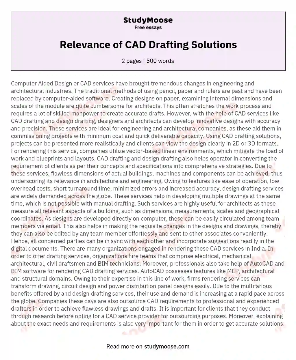 Relevance of CAD Drafting Solutions essay