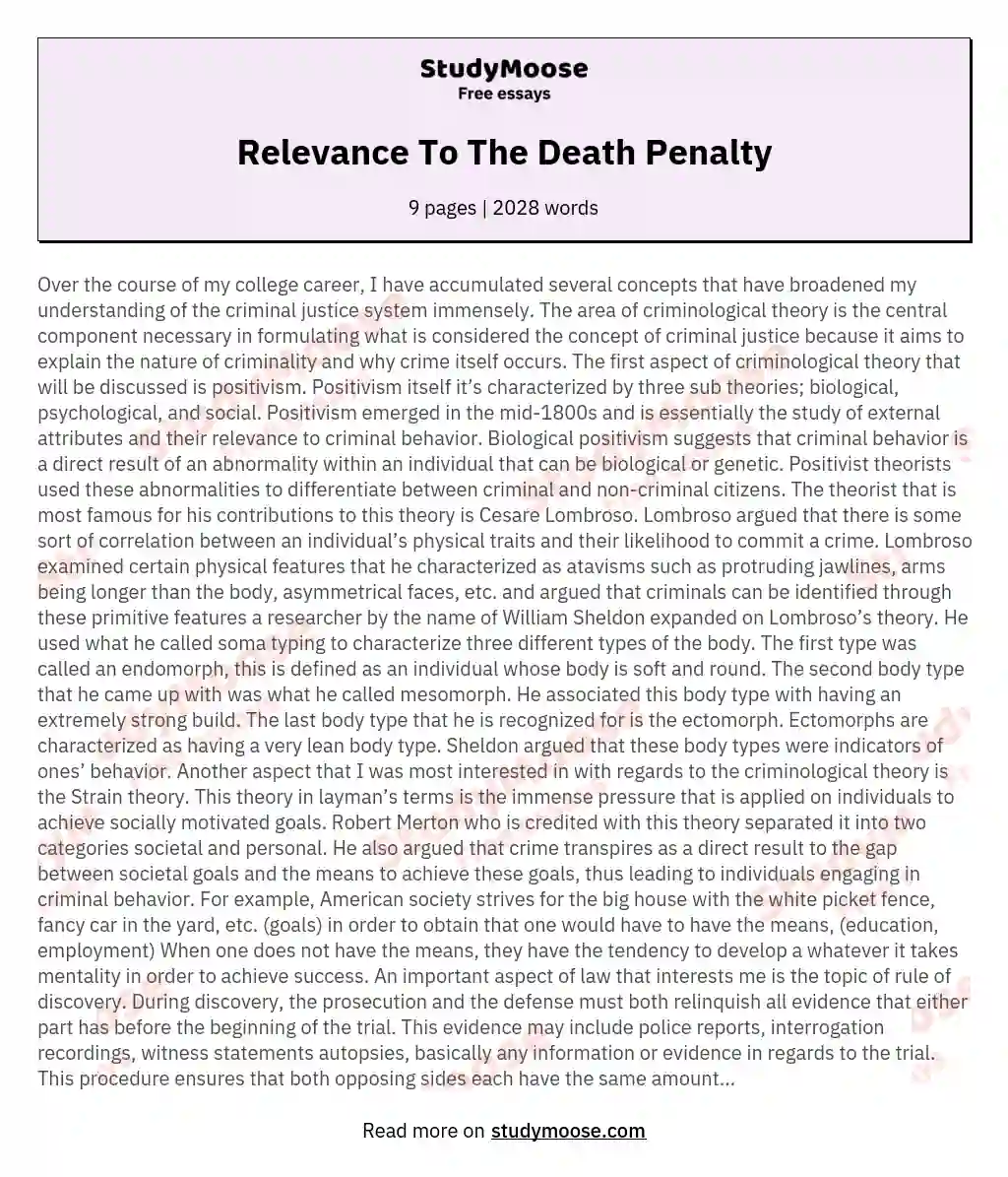 Relevance To The Death Penalty essay