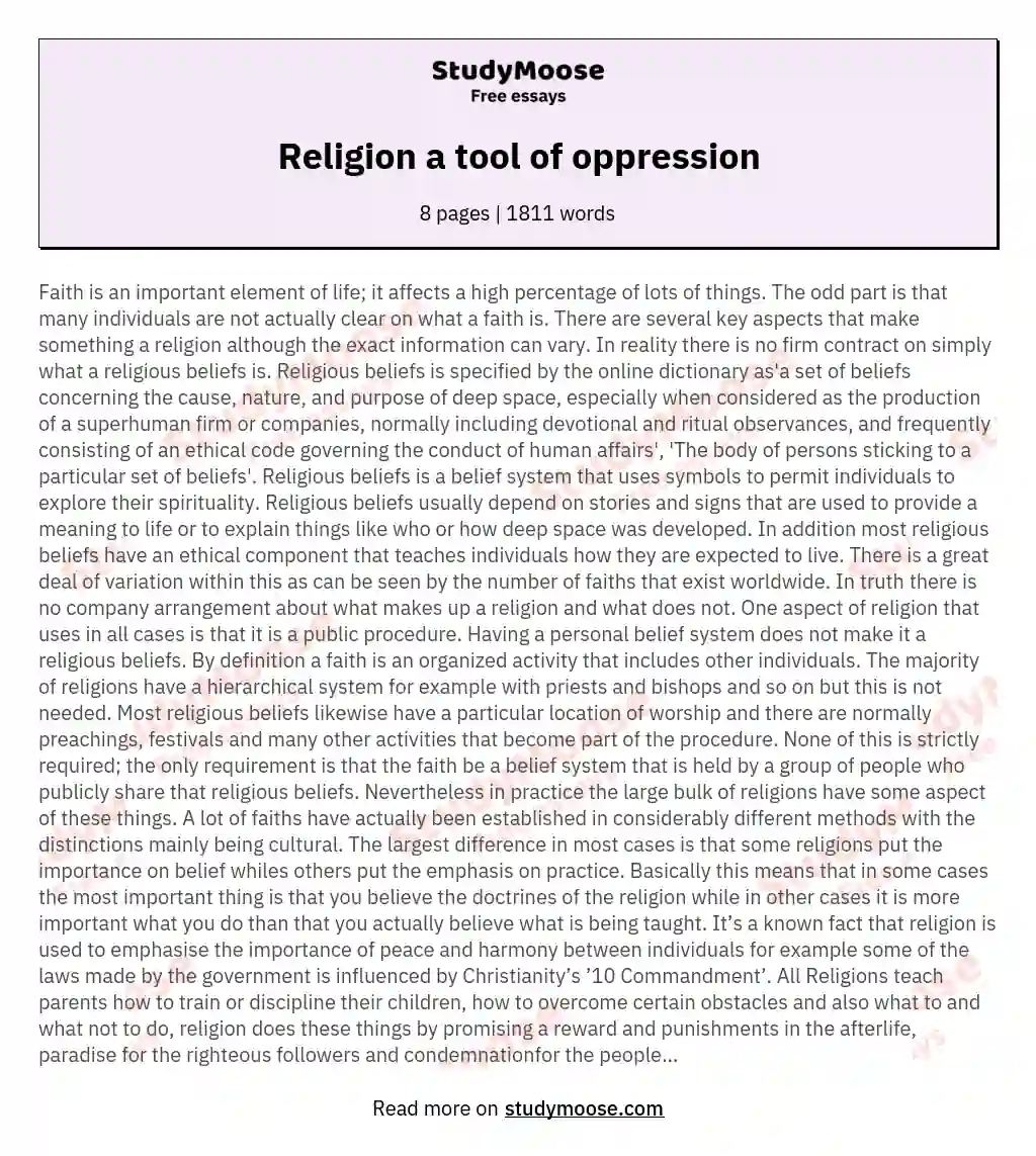 Religion a tool of oppression essay