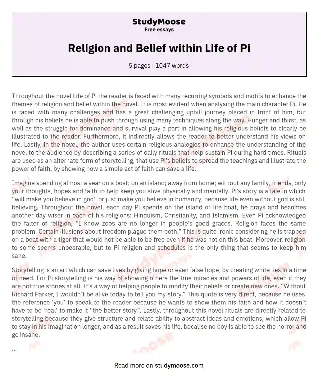Religion and Belief within Life of Pi essay