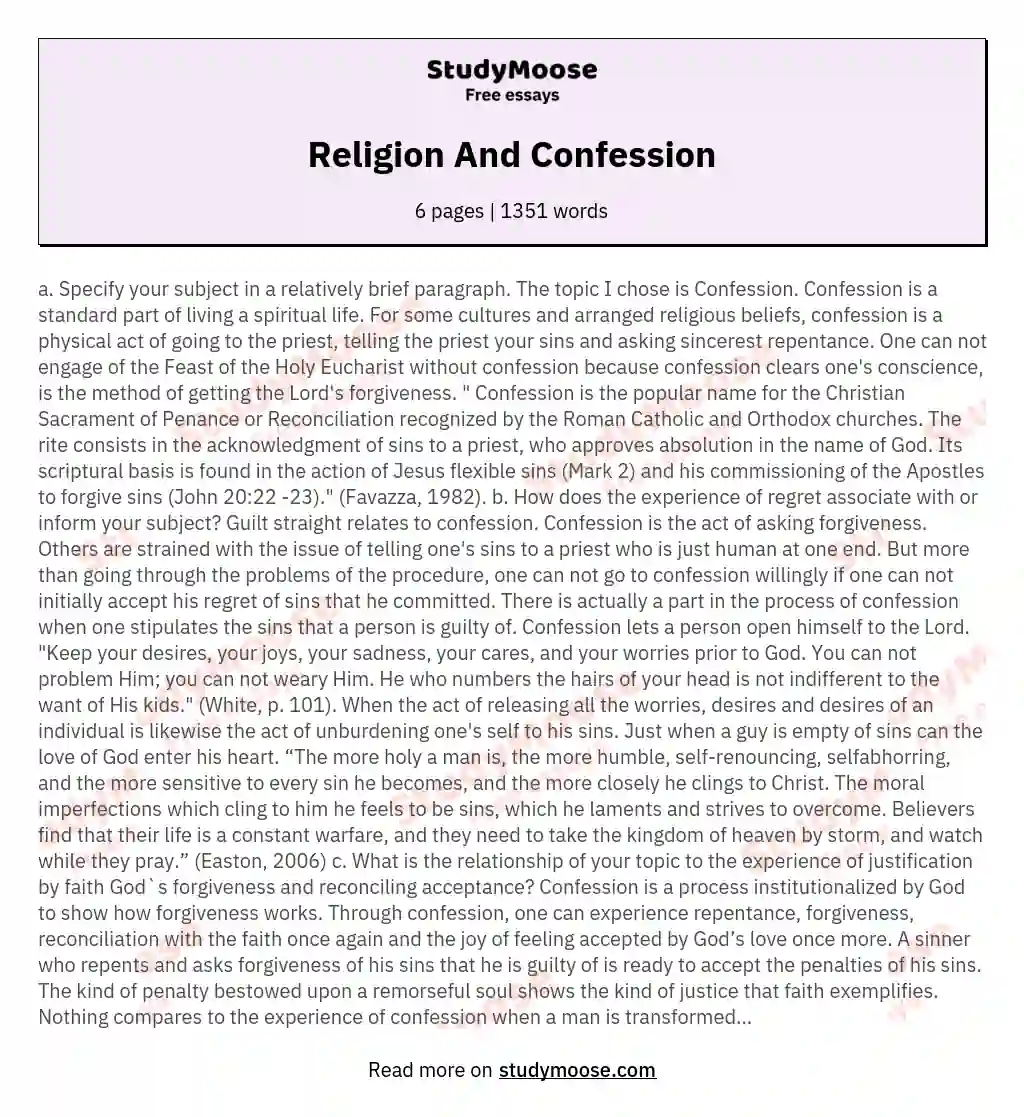 Religion And Confession essay
