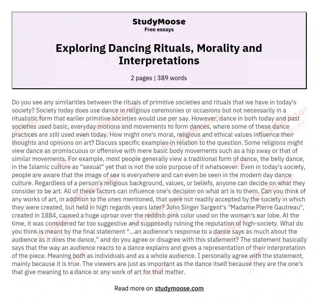 Exploring Dancing Rituals, Morality and Interpretations essay