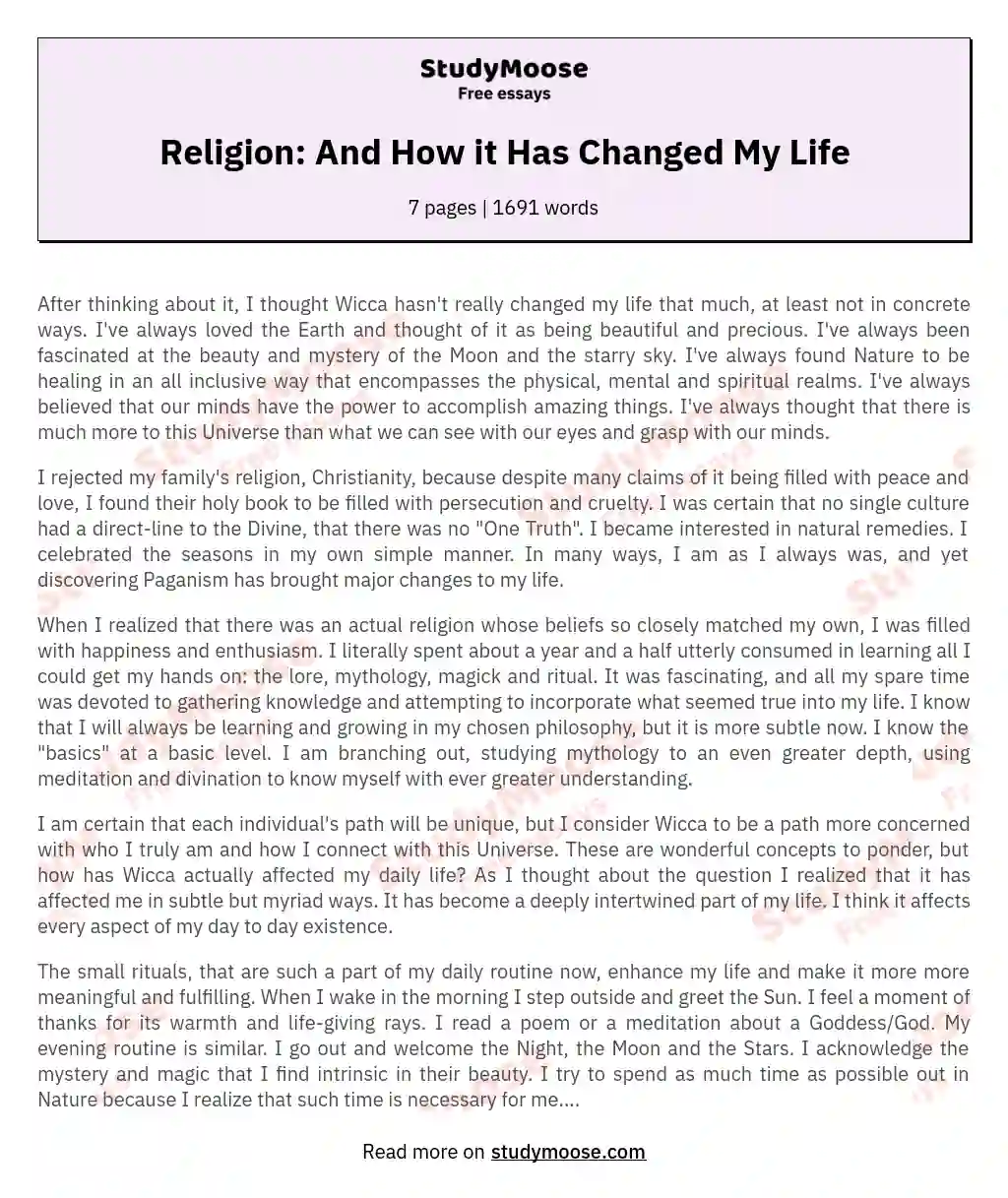Religion: And How it Has Changed My Life