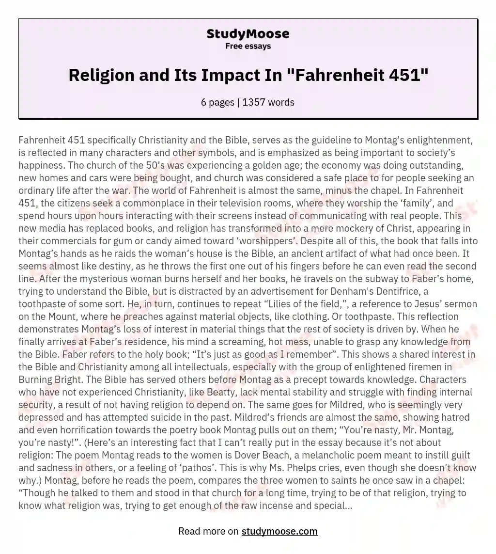 Religion and Its Impact In "Fahrenheit 451"