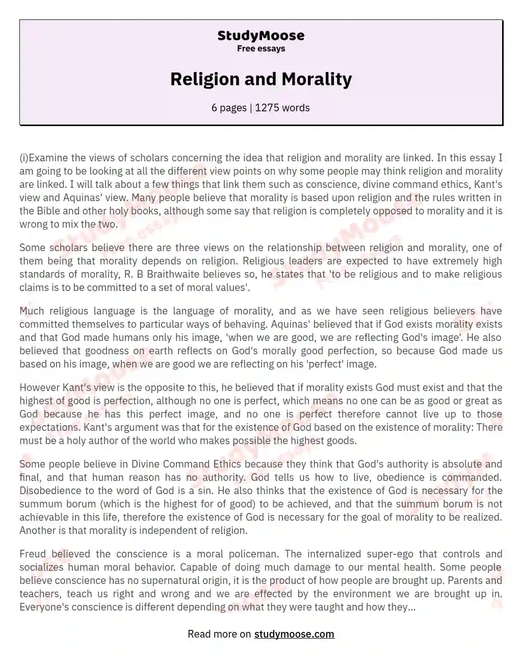 Religion and Morality essay