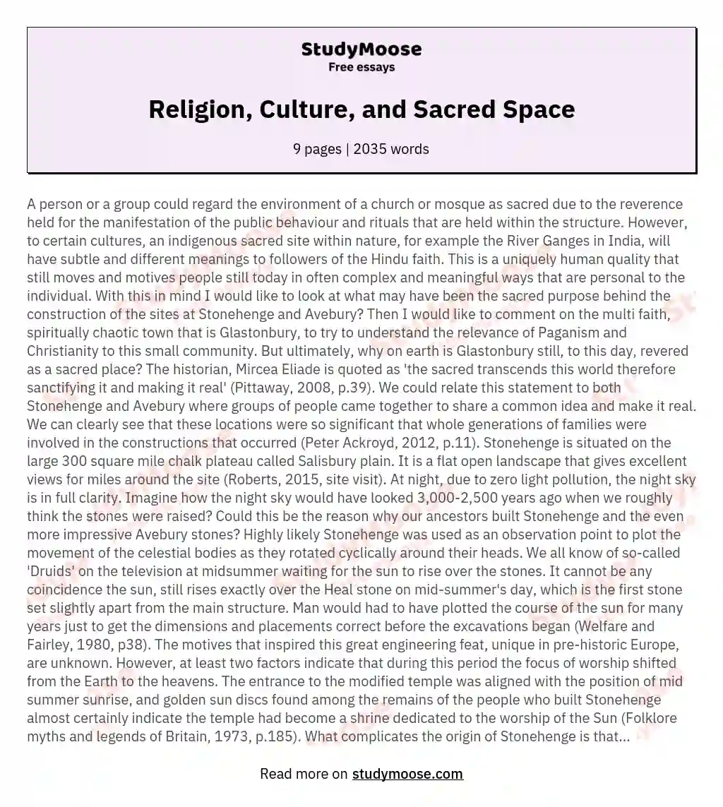 Religion, Culture, and Sacred Space essay