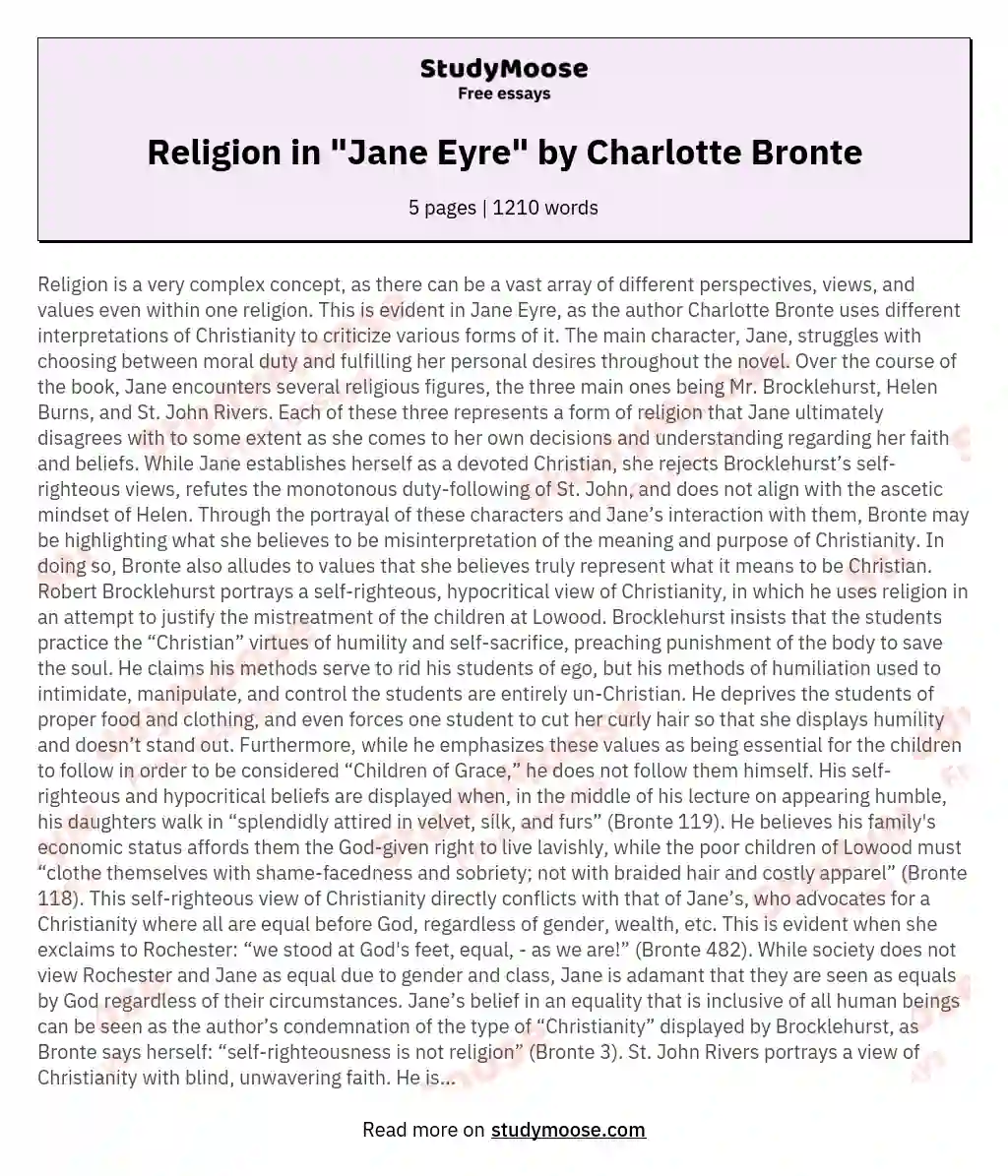Religion in "Jane Eyre" by Charlotte Bronte