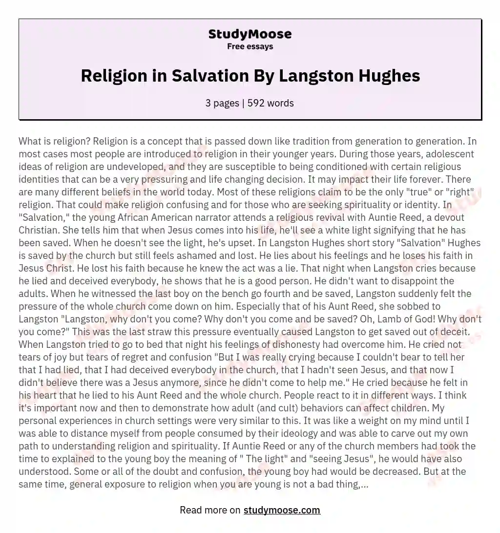 Religion in Salvation By Langston Hughes essay
