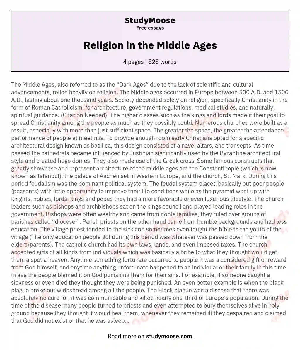 Religion in the Middle Ages essay