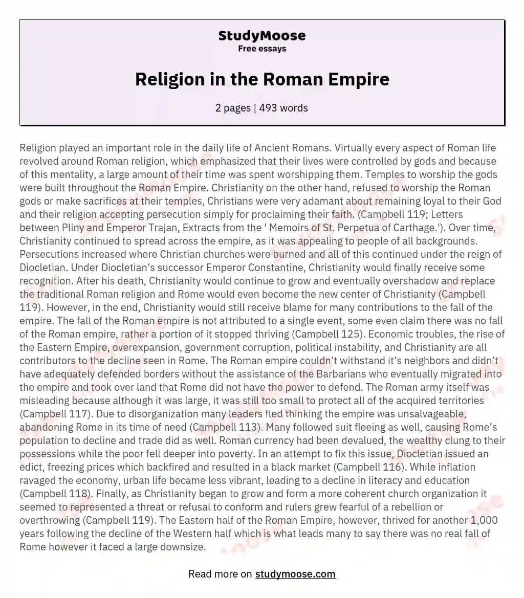 Religion in the Roman Empire essay