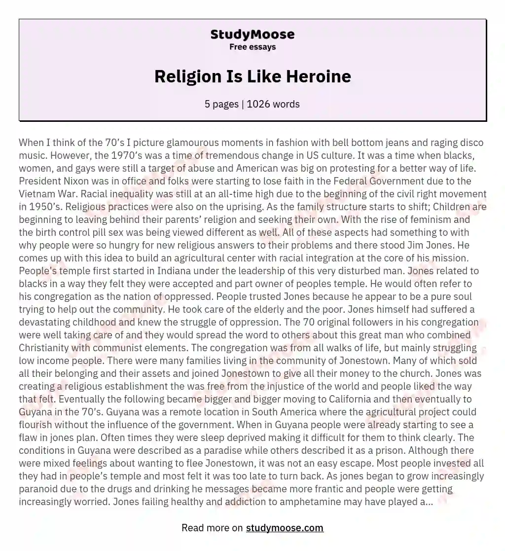 Religion Is Like Heroine essay