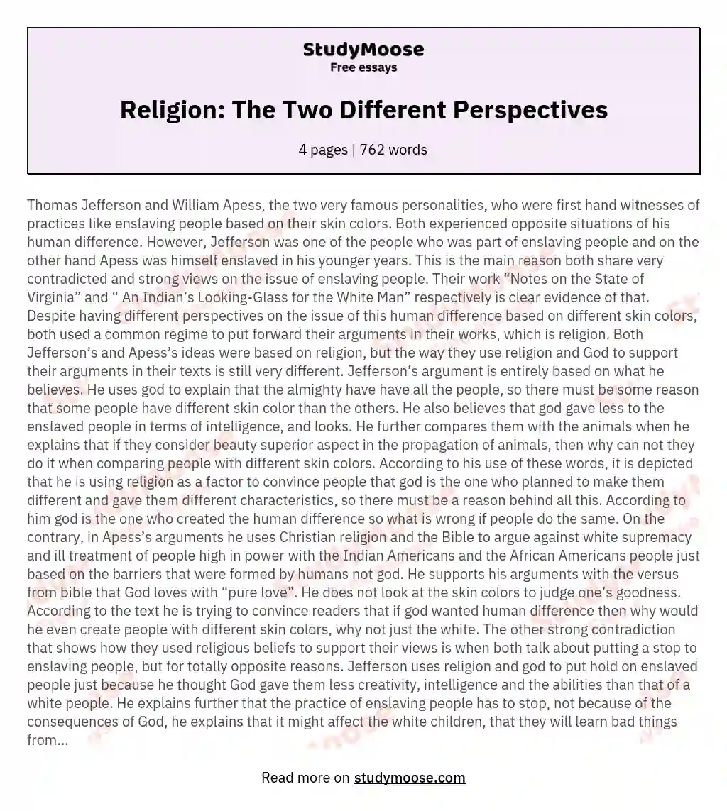 Religion: The Two Different Perspectives