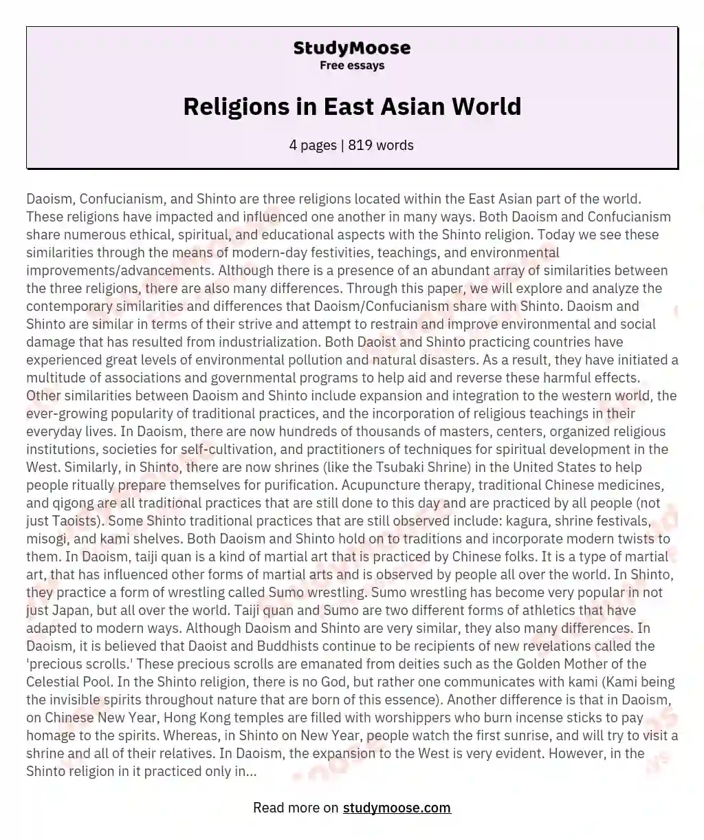 Religions in East Asian World essay
