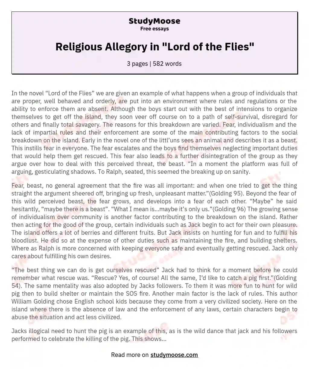 Religious Allegory in "Lord of the Flies"