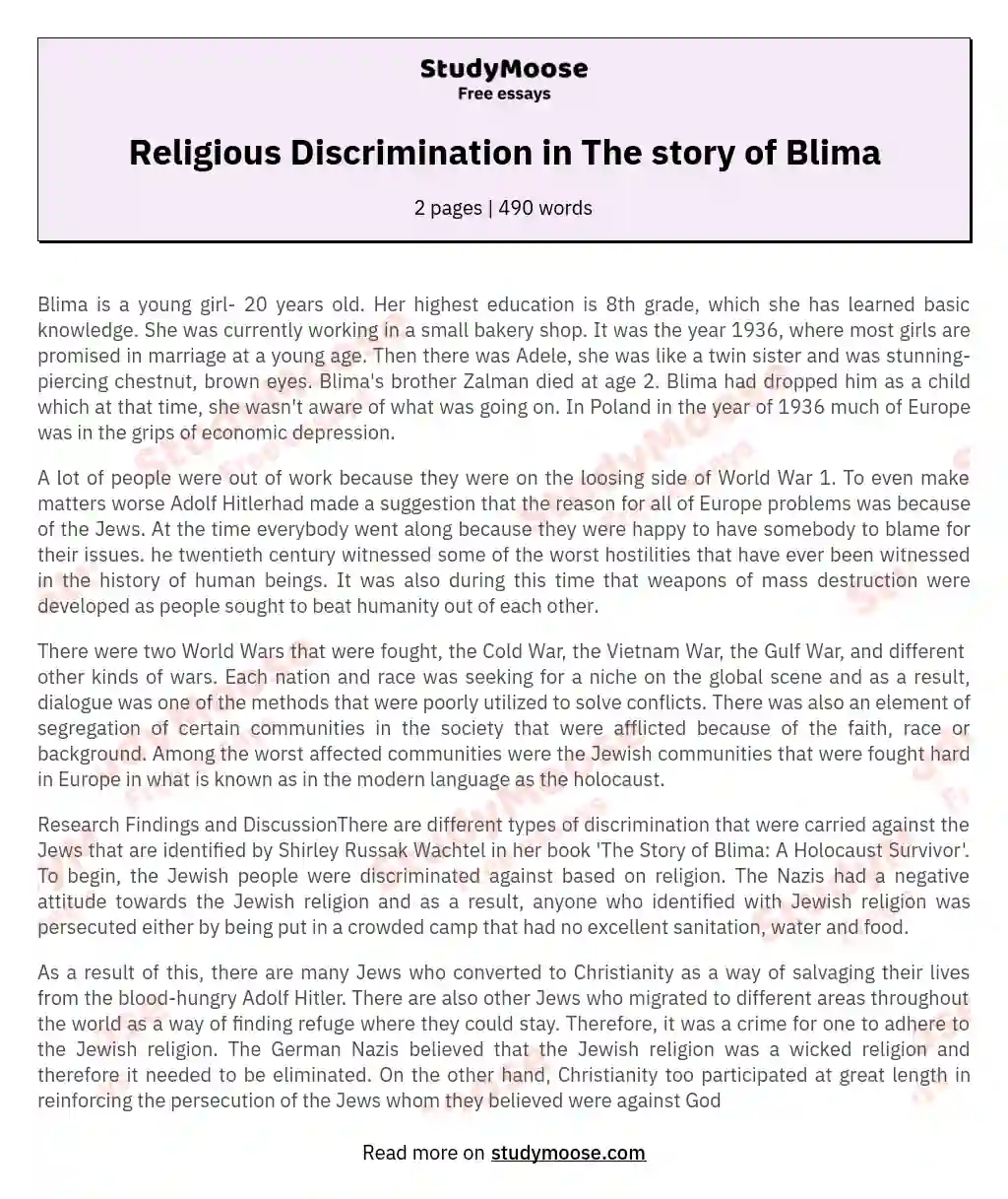 Religious Discrimination in The story of Blima essay