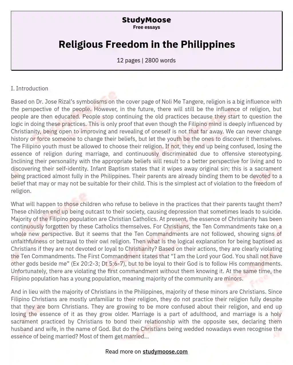 Religious Freedom in the Philippines essay
