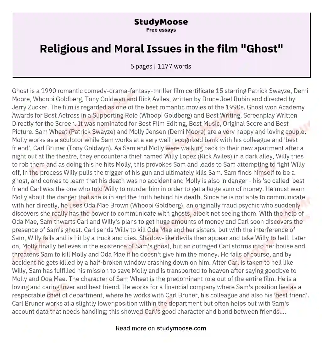 Religious and Moral Issues in the film "Ghost" essay