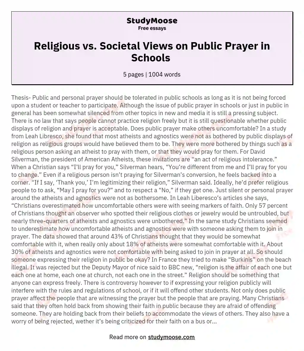 Religious vs. Societal Views on Public Prayer in Schools 