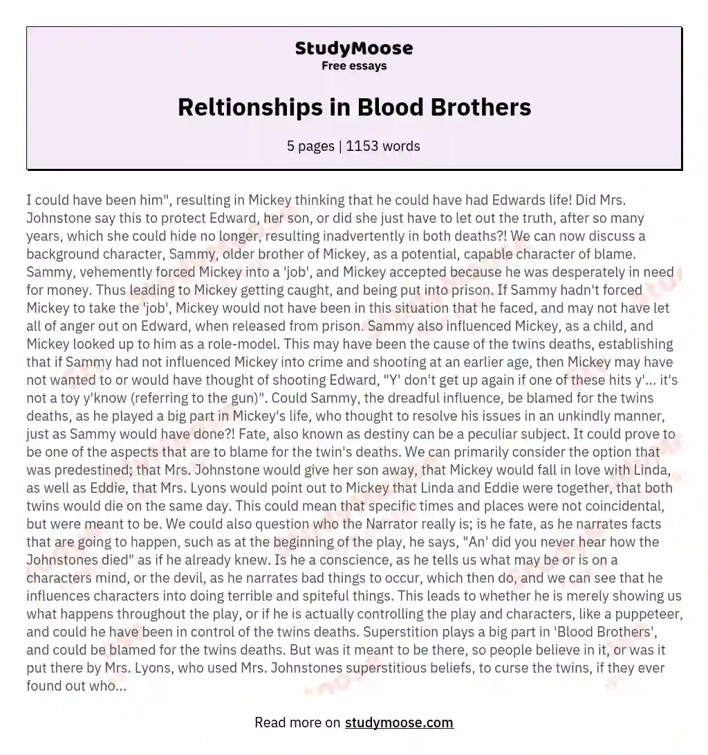 blood brothers essay questions