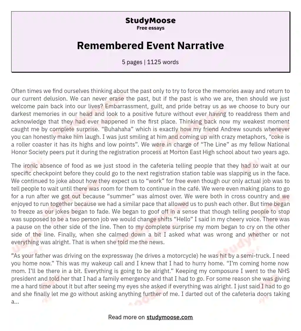Remembered Event Narrative essay