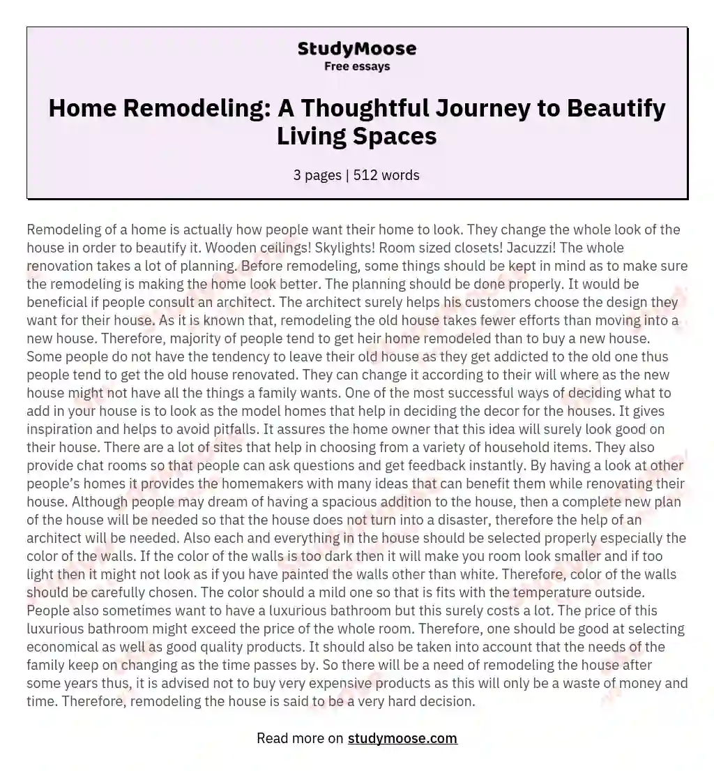 Home Remodeling: A Thoughtful Journey to Beautify Living Spaces essay
