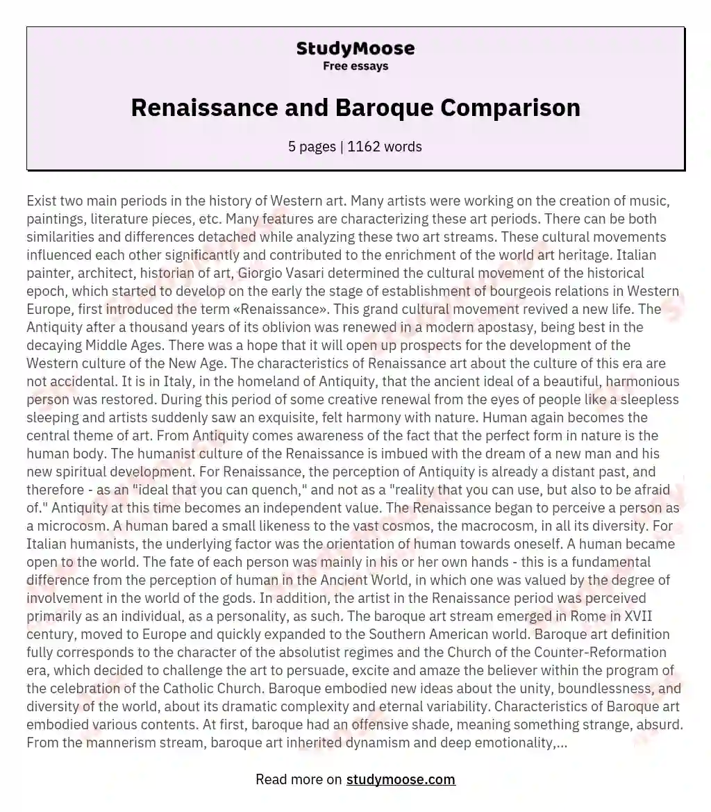 Renaissance and Baroque Comparison essay