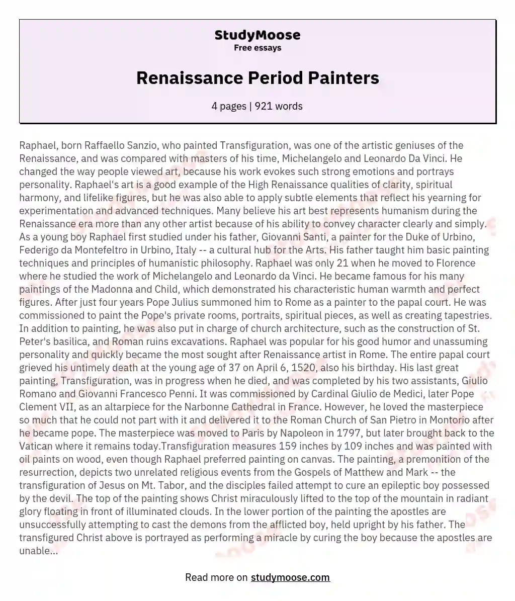 Renaissance Period Painters essay