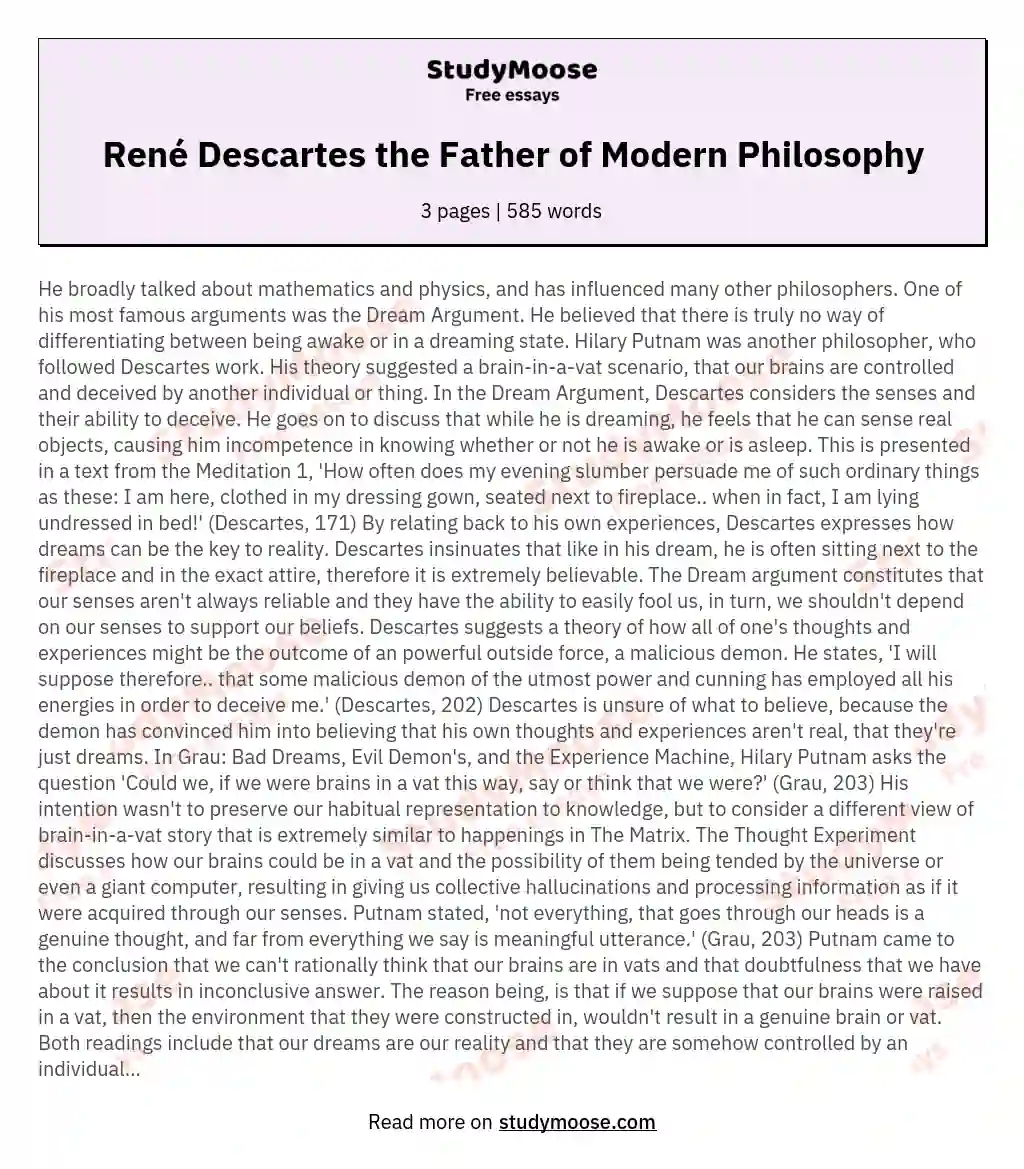 René Descartes the Father of Modern Philosophy