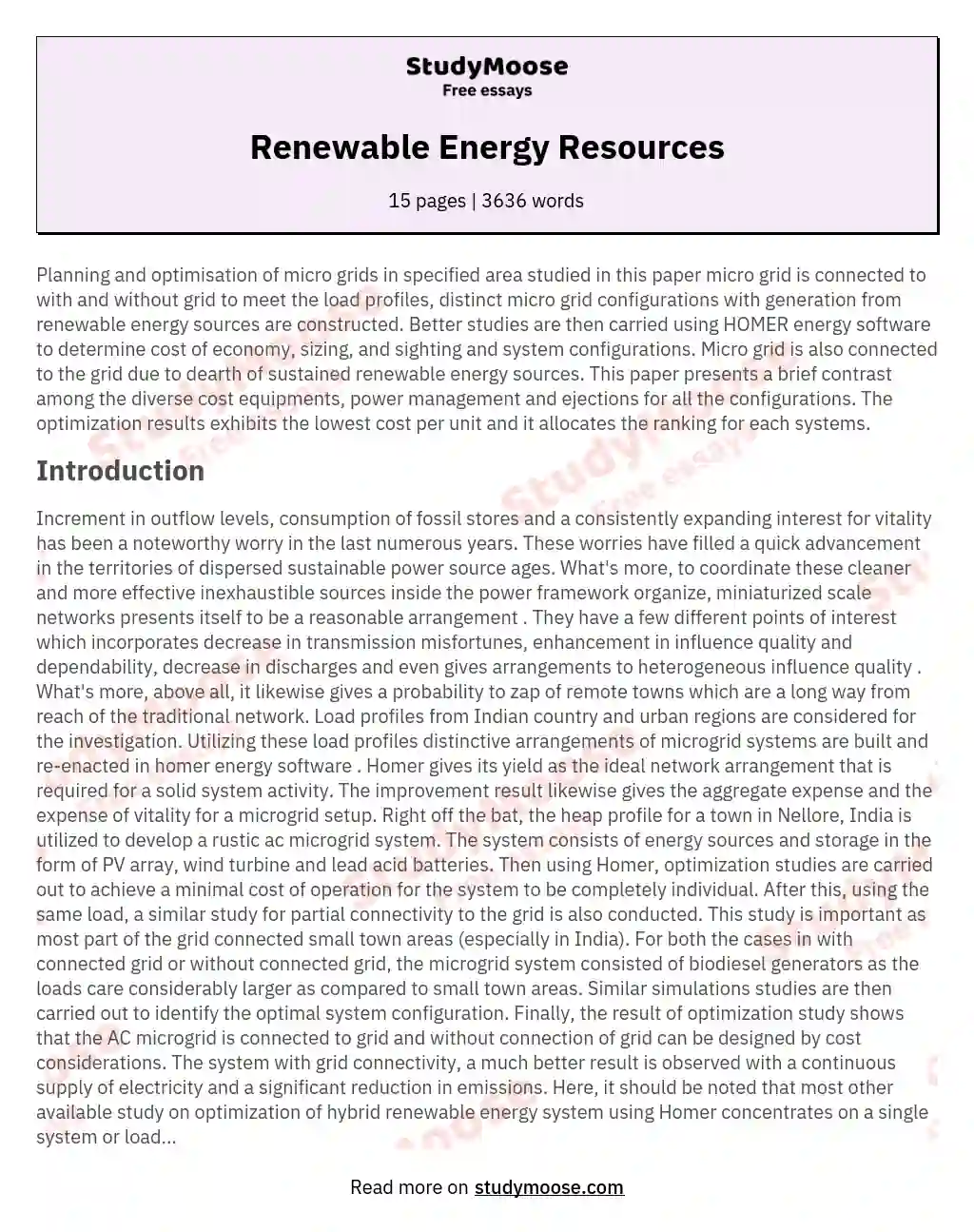 Renewable Energy Resources essay