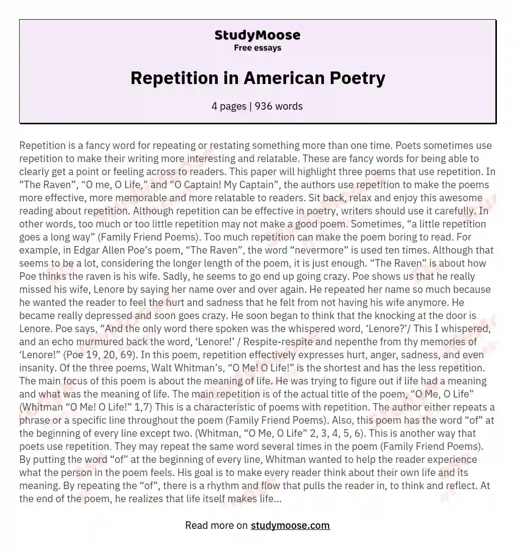 Repetition in American Poetry essay