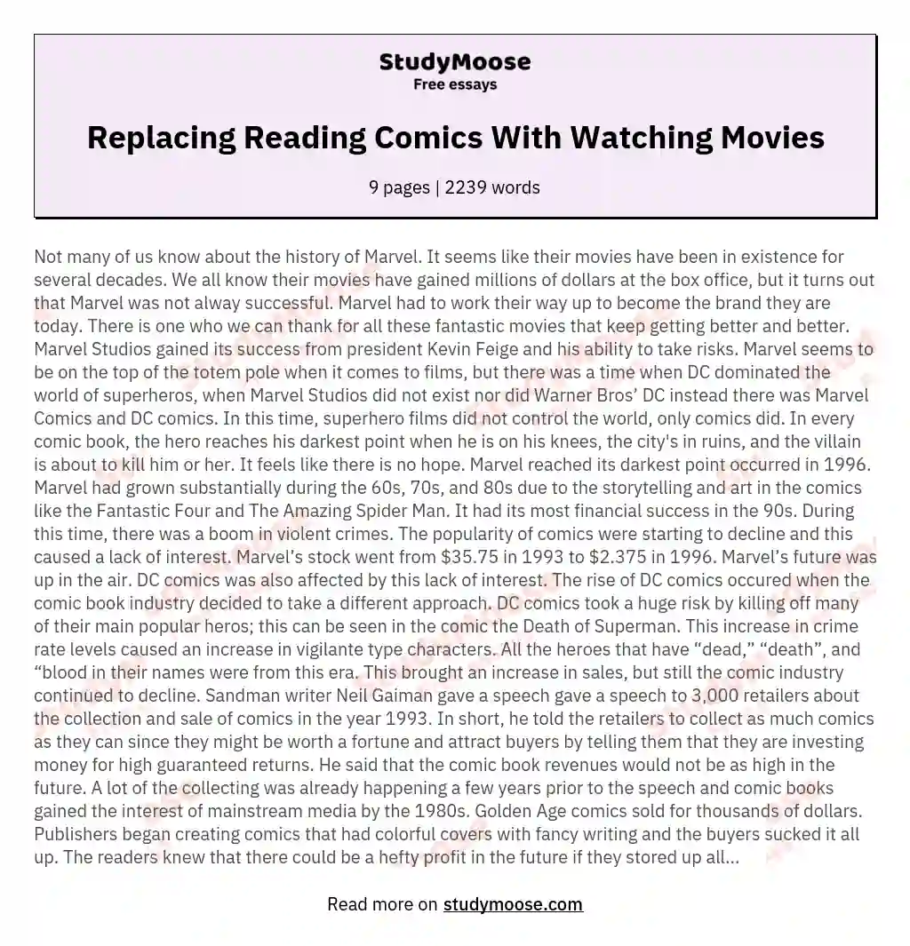 Replacing Reading Comics With Watching Movies essay