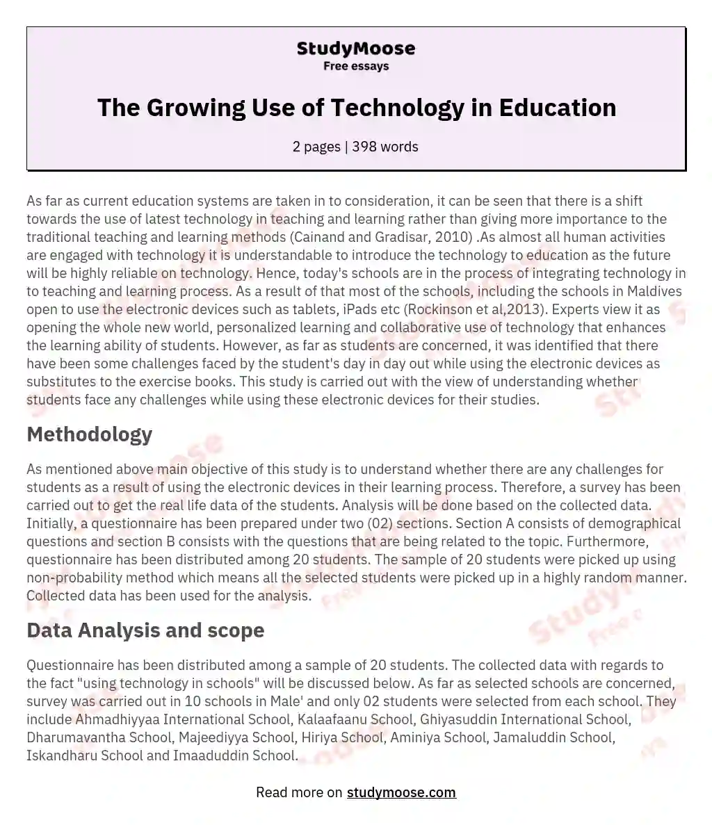 The Growing Use of Technology in Education essay