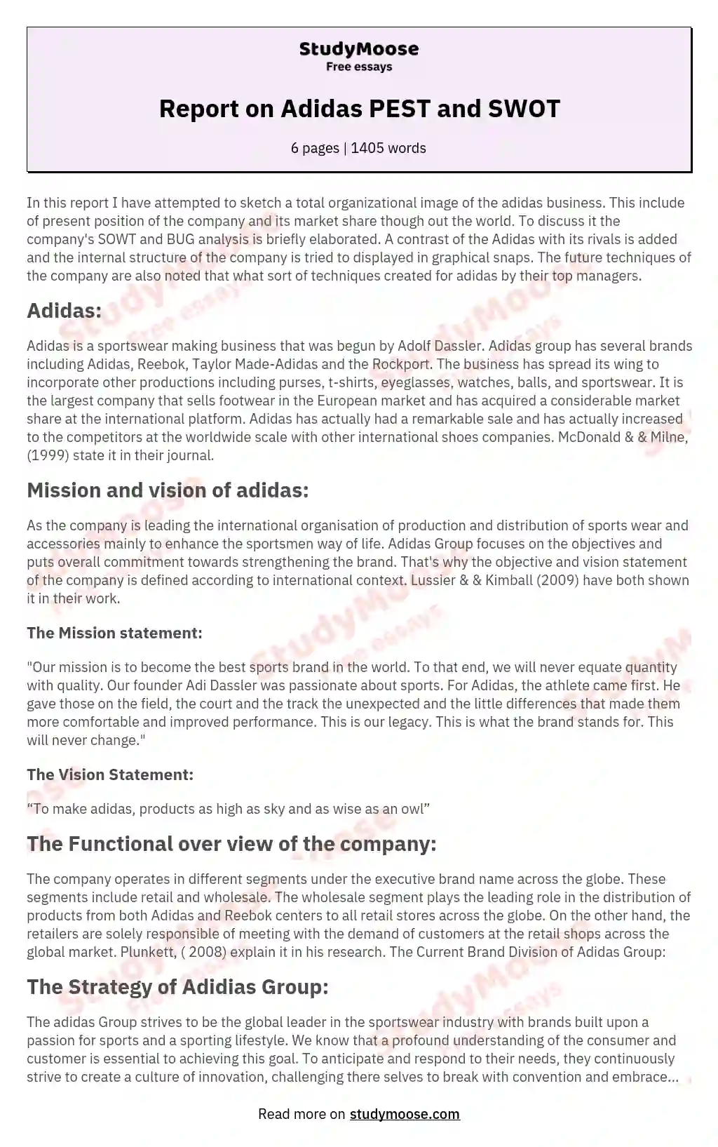 Report on Adidas PEST and SWOT