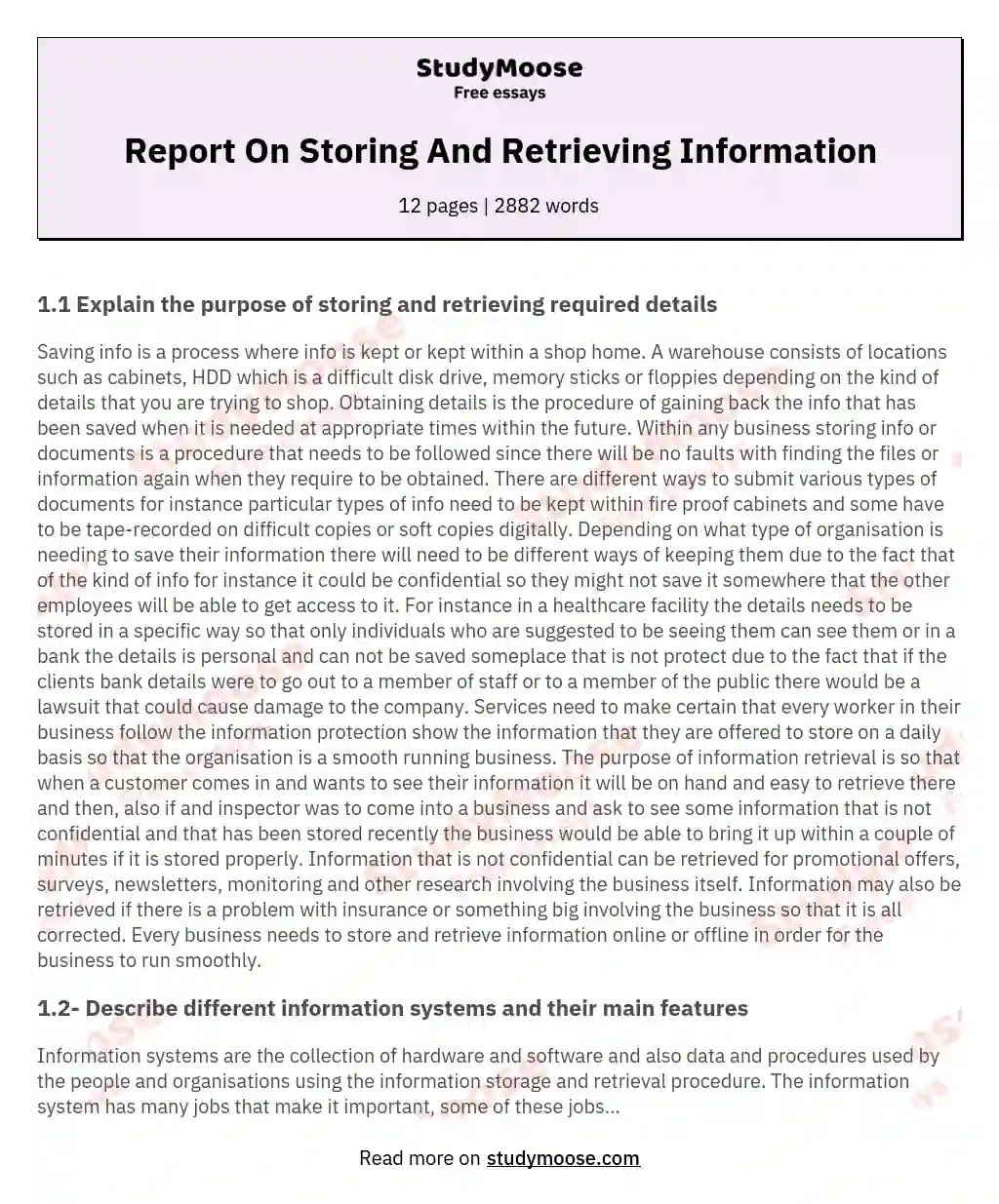 Report On Storing And Retrieving Information essay
