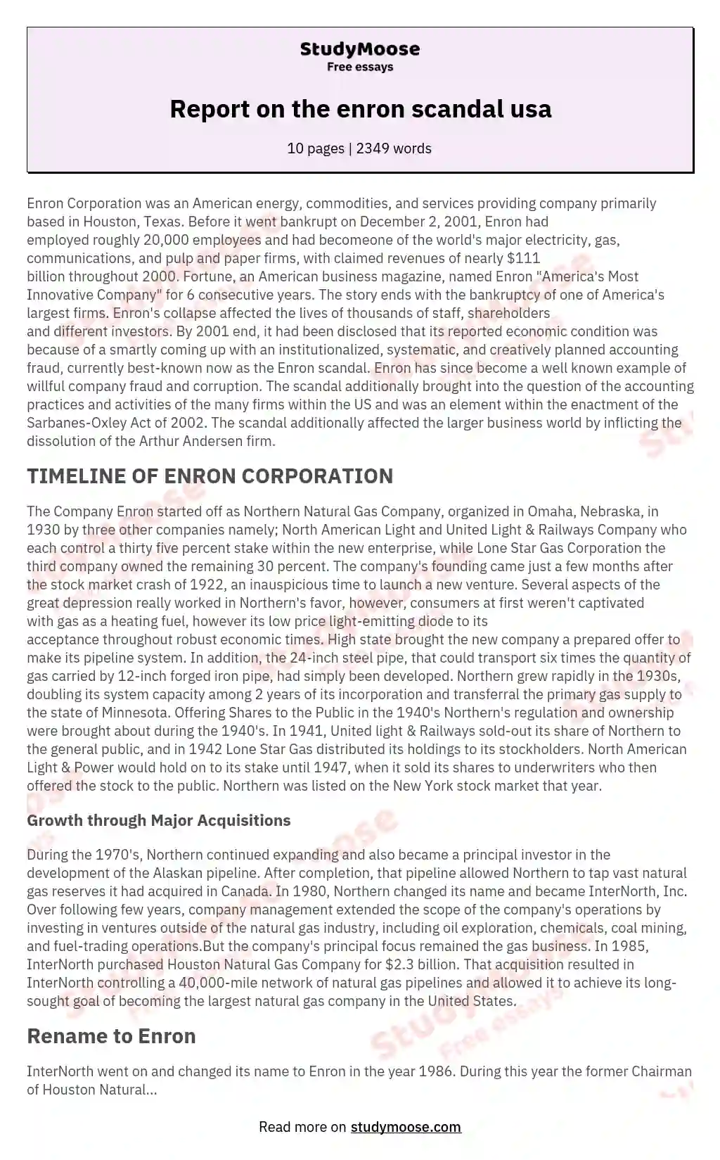 Report on the enron scandal usa essay