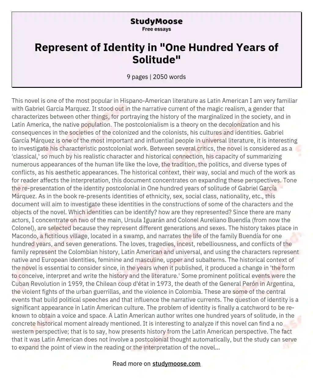 Represent of Identity in "One Hundred Years of Solitude"