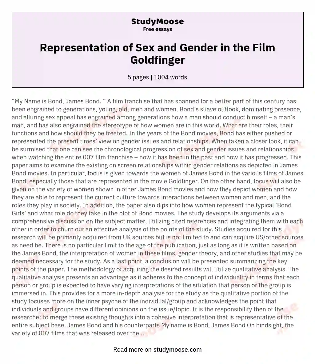 Representation of Sex and Gender in the Film Goldfinger essay
