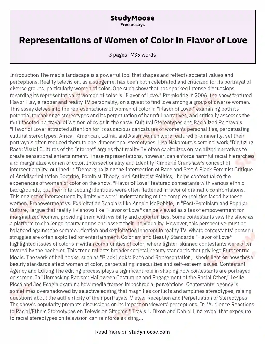 Representations of Women of Color in Flavor of Love essay