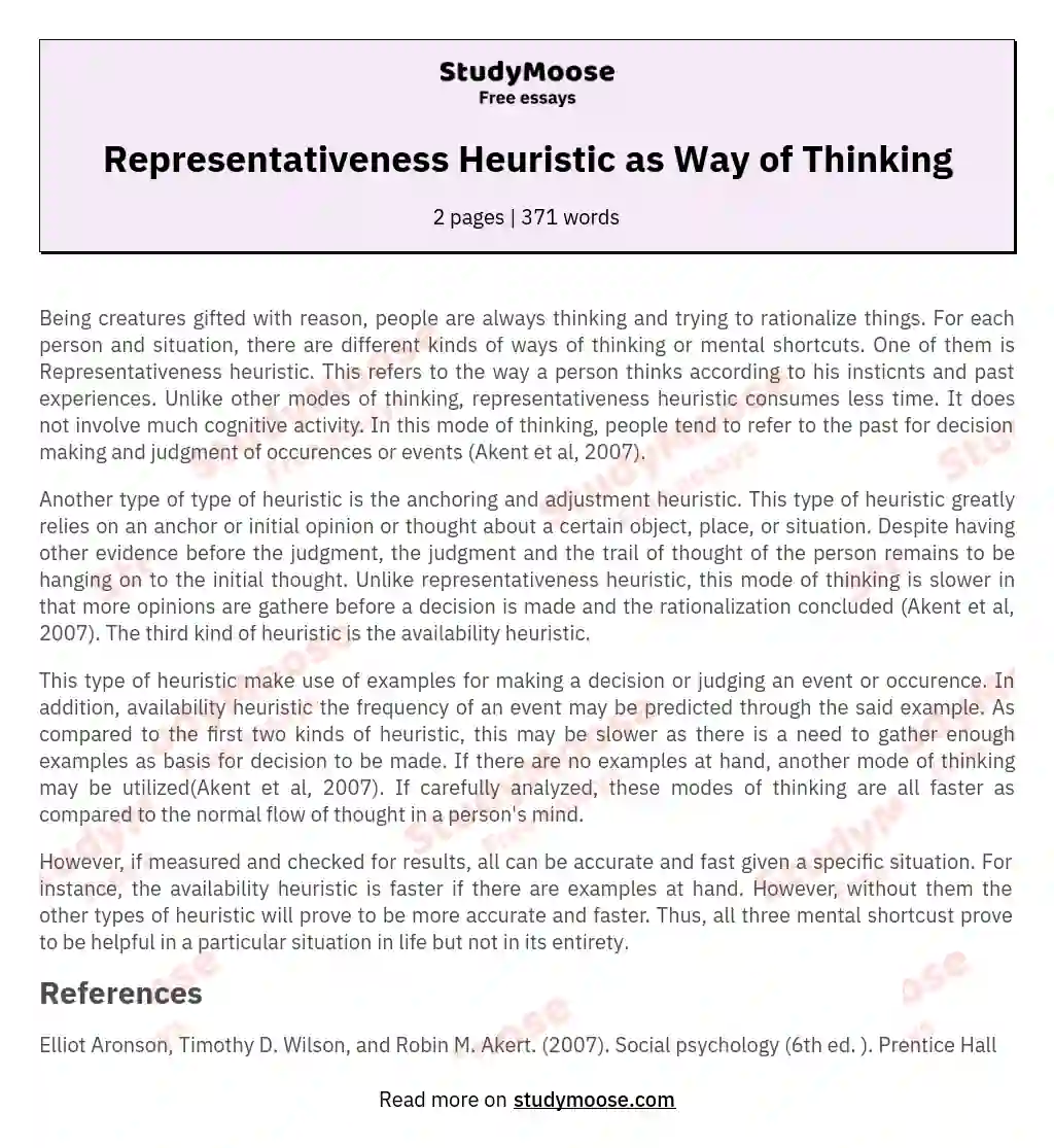 Representativeness Heuristic as Way of Thinking essay