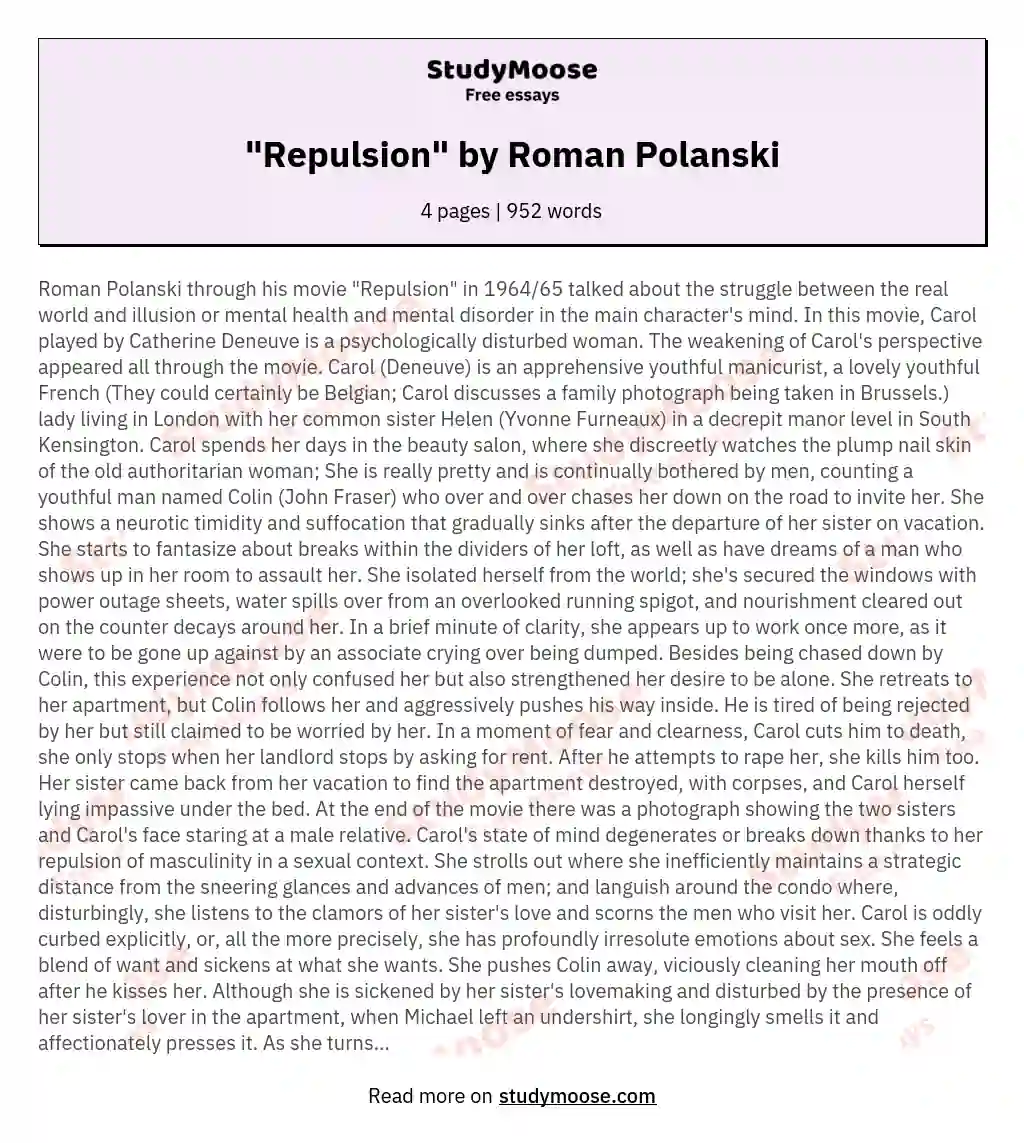 "Repulsion" by Roman Polanski essay