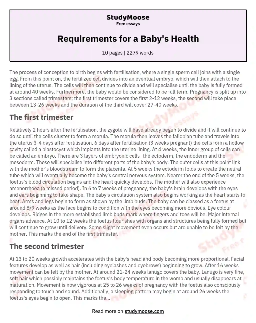 Requirements for a Baby's Health essay