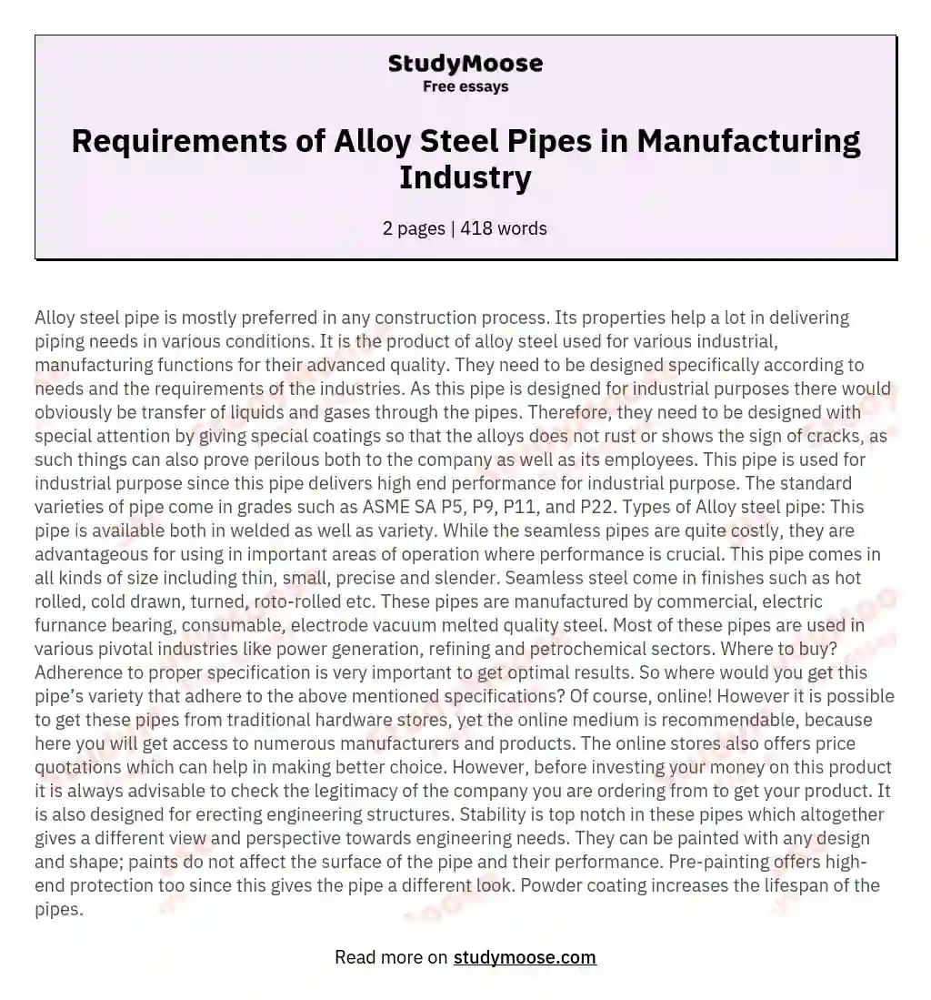 Requirements of Alloy Steel Pipes in Manufacturing Industry