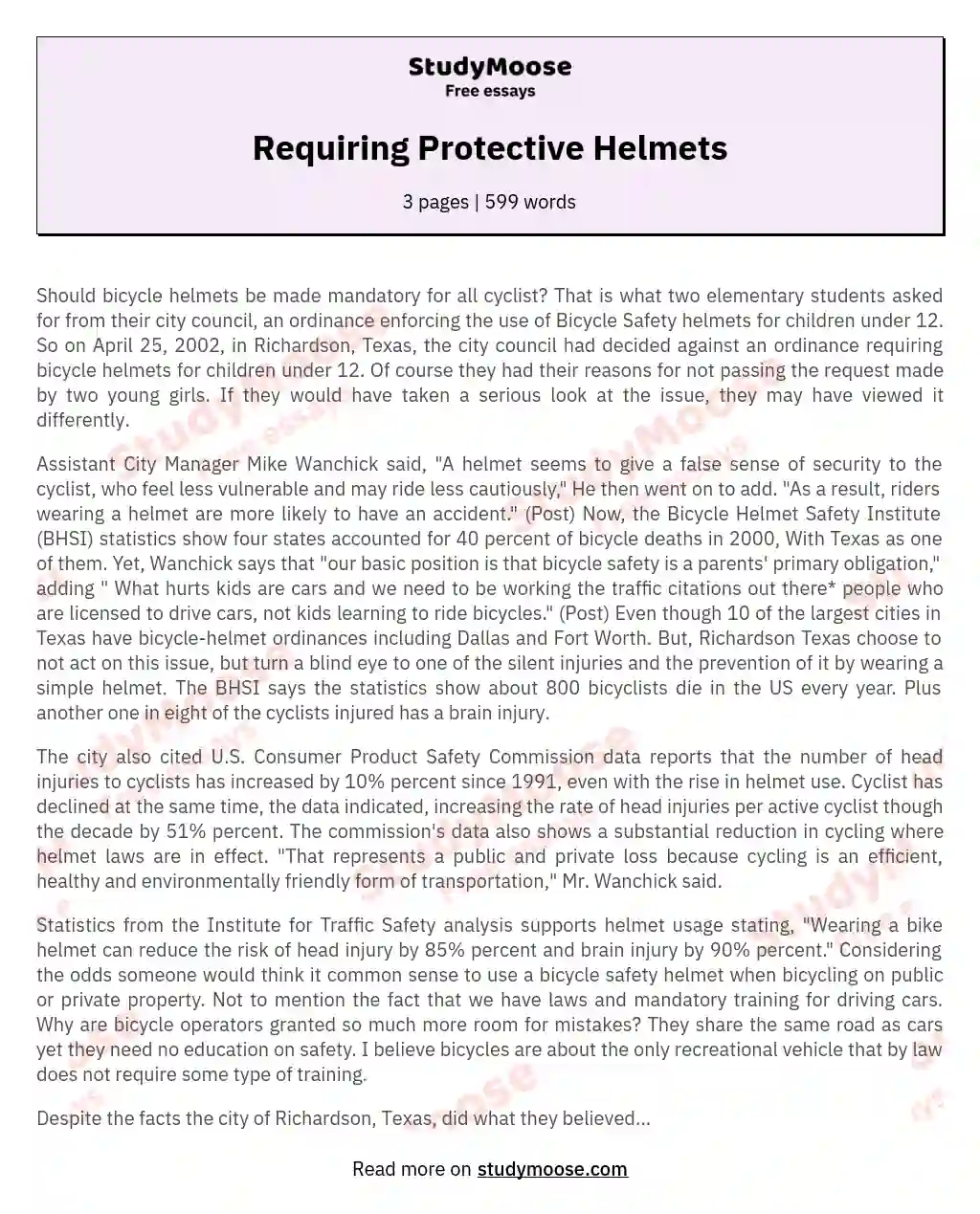 Requiring Protective Helmets essay