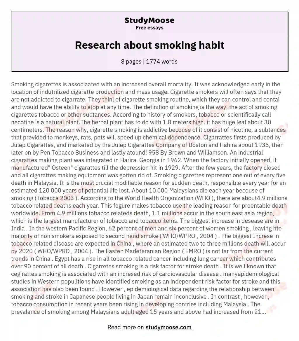 Research about smoking habit essay